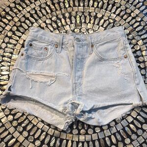 Light Blue Distressed Denim Shorts